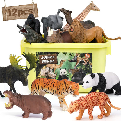 FRUSE Safari Animals Figures,12PCS Jumbo Wild Zoo Animals Figurines,Realistic African Jungle Animals Playset with Panda,Lion,Elephant,Educational Learning Toys for Toddlers Kids 3-5