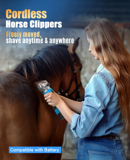 oneisall Cordless Horse Clippers with 2 Batteries, Heavy Duty Horse Grooming Kit for Thick Hair, Detachable Stainless Steel Blade, Professional Pony Grooming Clippers