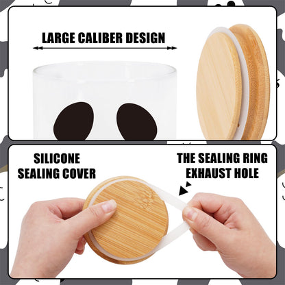 JarThenaAMCS 3Pcs Halloween Glass Storage Jars with Airtight Bamboo Lid Ghost Decorative Clear Food Storage Canisters Sets for Home Kitchen Countertop Decoration