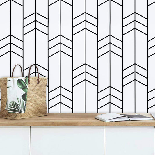 Black and White Wallpaper Peel and Stick Wallpaper Removable Self Adhesive Wall Paper Modern Geometric Contact Paper for Bedroom Bathroom Wall Decor Chevron Stripe Vinyl 17.7"x394" Renter Friendly