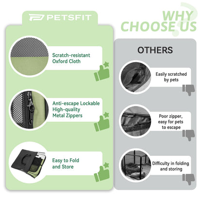 PETSFIT Cat Pen, Anti-Leakage Bottom, Foldable, Collapsible Puppy Playpen, Chewproof Design, Dog Playpen Indoor, 91 × 84 × 53 cm, Green