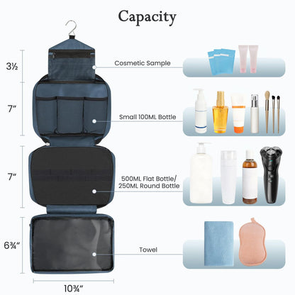 Maliton Toiletry Bag, Hanging Toiletry Bag, Foldable Makeup Bag with 4 Compartments, Waterproof Wash Bag for Business Trip, Vacation and Bathroom for Makeup Bag & Shower Bag（Navy Blue）