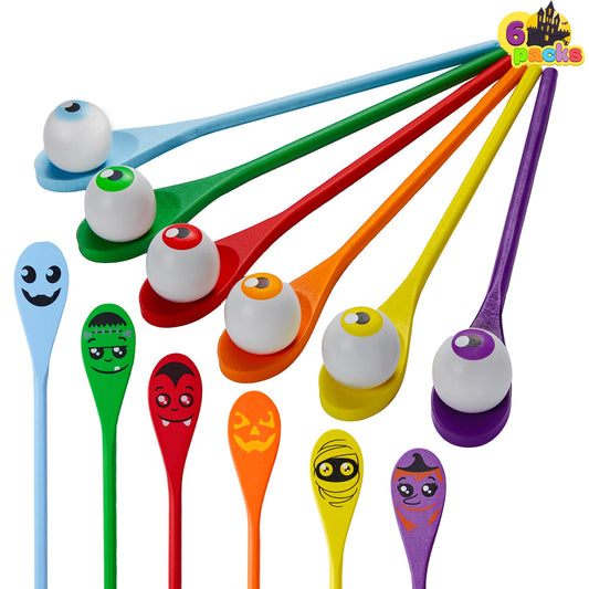 JOYIN Halloween Egg and Spoon Race Game Set; 6 Eyeballs and Spoons with Assorted Colors for Kids Adults Halloween Outdoor Fun Games, Party Favor Supplies, Classroom Activities