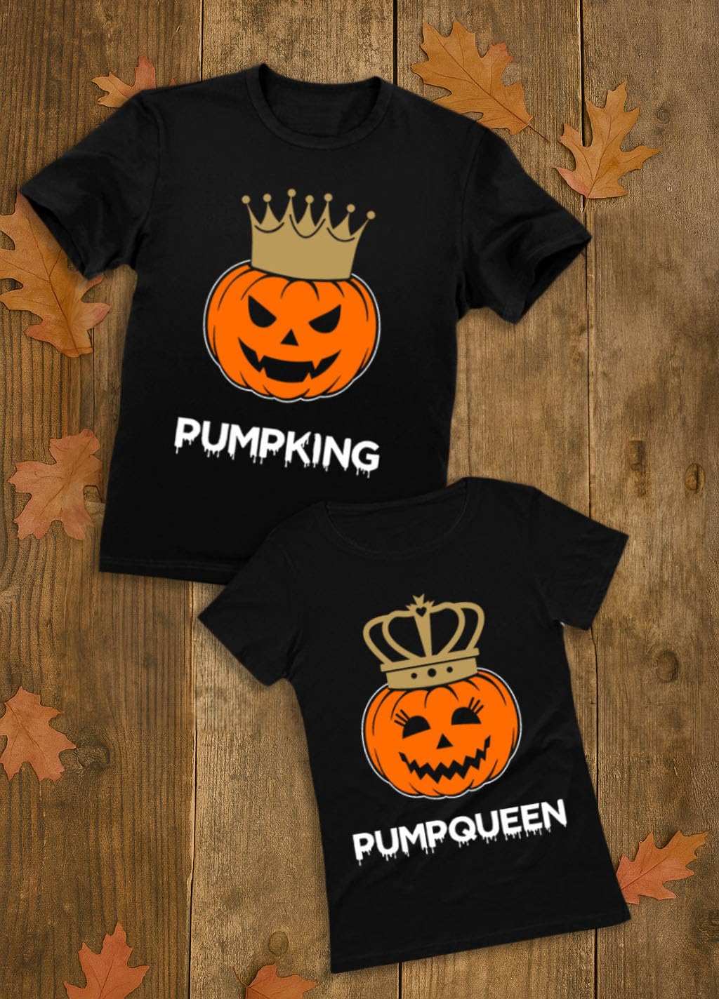 Tstars Pumpking & Pumpqueen Halloween T-Shirt Set - His and Hers Matching Outfit for Couples, Husband Wife PumpKing Black Large/PumpQueen Black Medium