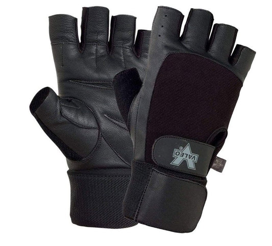 Valeo Industrial V335-WS Pro-Material Handling/Competition Fingerless Lifting Gloves with Wrist Strap, VA5150, Pair, Black, XL