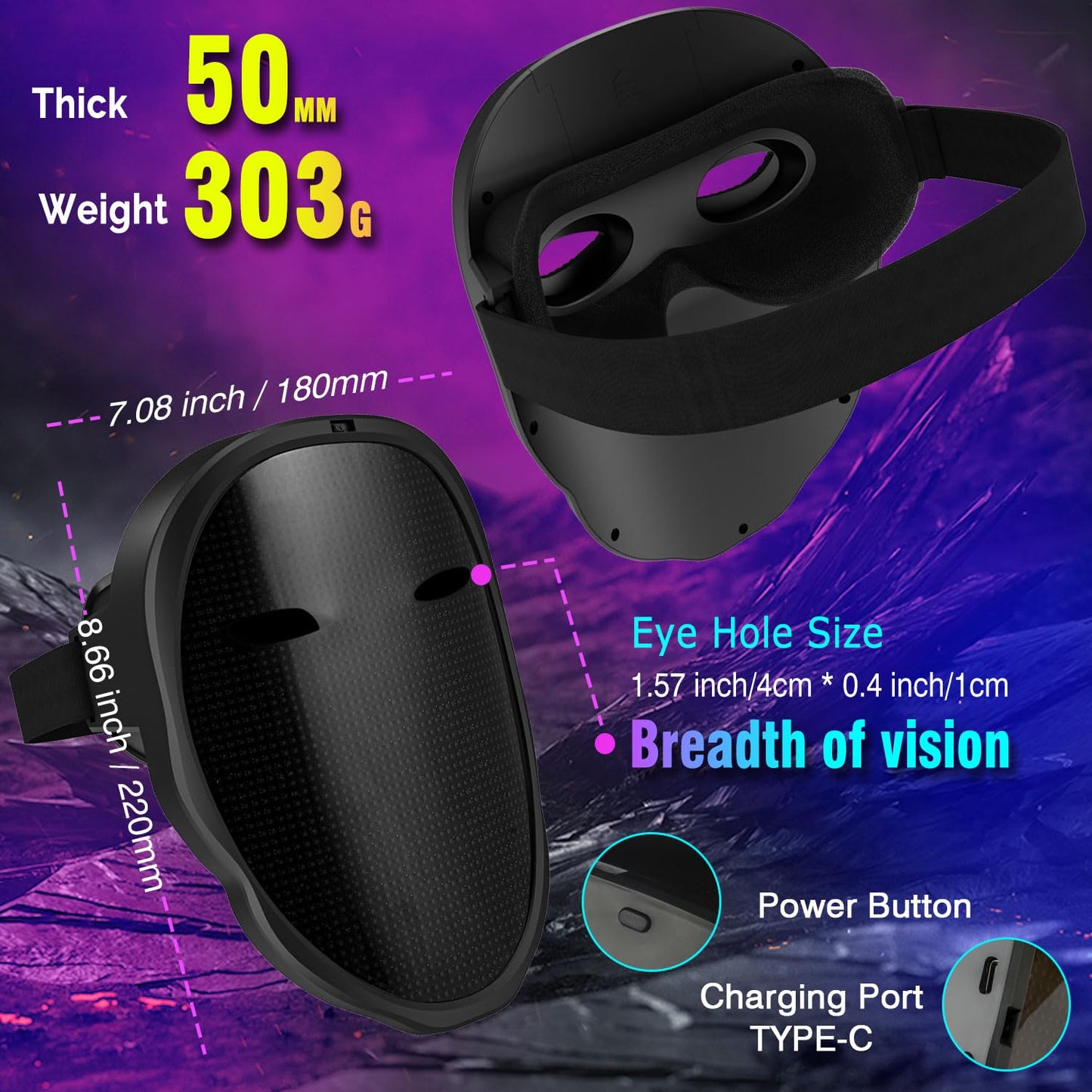 MEGOO Led Mask with Bluetooth Programmable App,Shining Led Light Up Face Mask for Adult Kid Halloween Masquerade Party (USB Recharge)