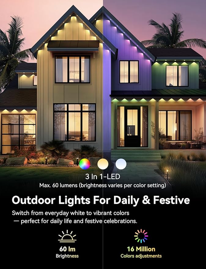 Permanent Outdoor Lights, RGB+IC Smart Outdoor Halloween Lights for House, 300ft with 150 LED, IP67 Waterproof LED Light for Halloween Christmas Decorations, Work with Remote, APP