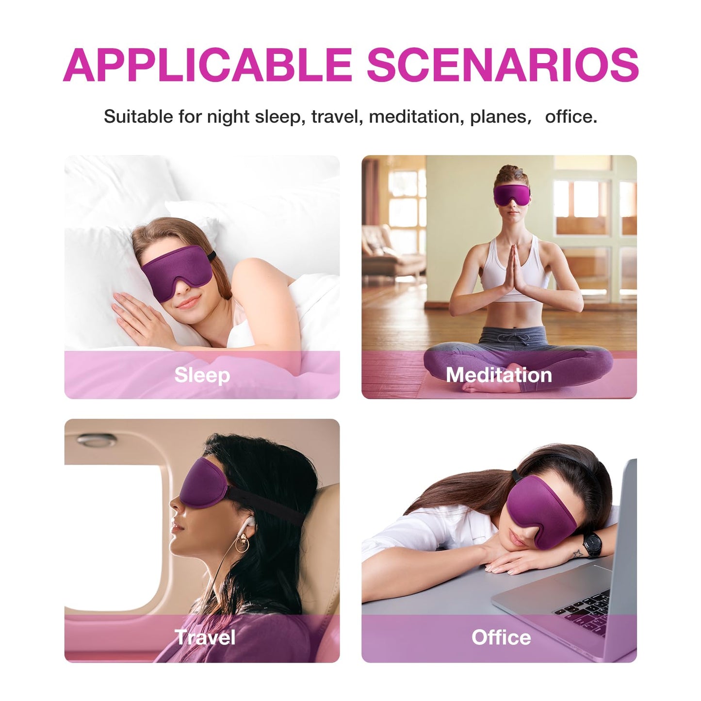 LYSIAN Sleep Eye Mask Men Women-3D Concave Comfortable Cooling Mask Blindfold for Adult Night Sleep Eyes Cover with Foam Ear Plugs for Sleeping, Yoga, Nap, Travel, Black