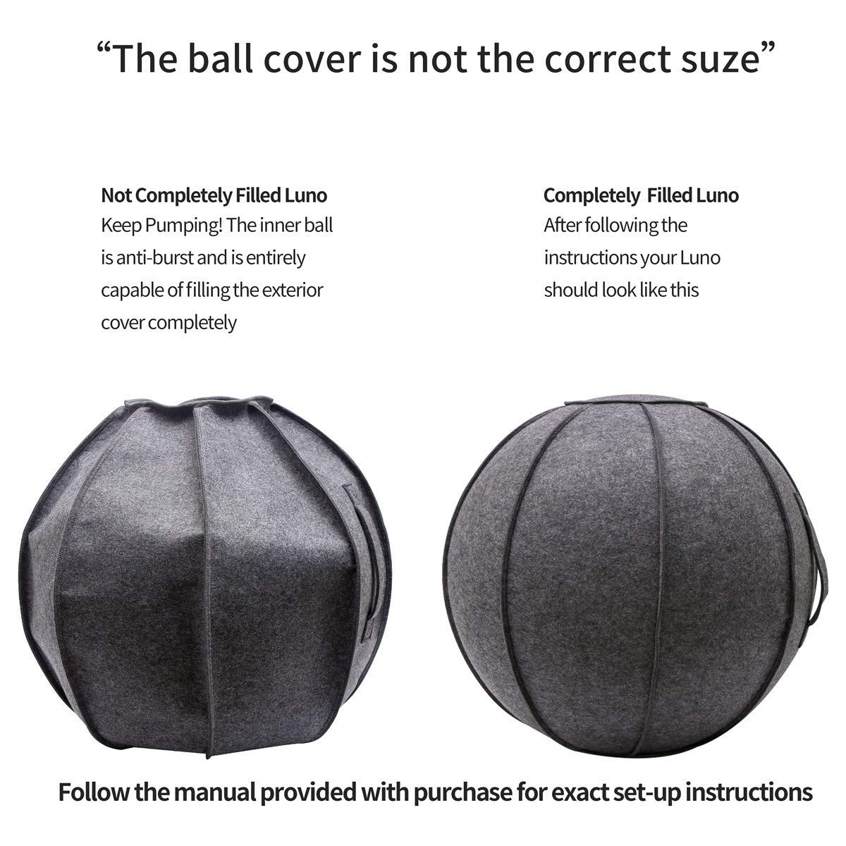 XGYLVFEI 65cm Sitting Ball Chair for Office, Dormitory and Home, Pilates Exercise Yoga Ball with Cover, Lightweight Self-Standing Ergonomic Posture Activated Exercise Ball with Handle