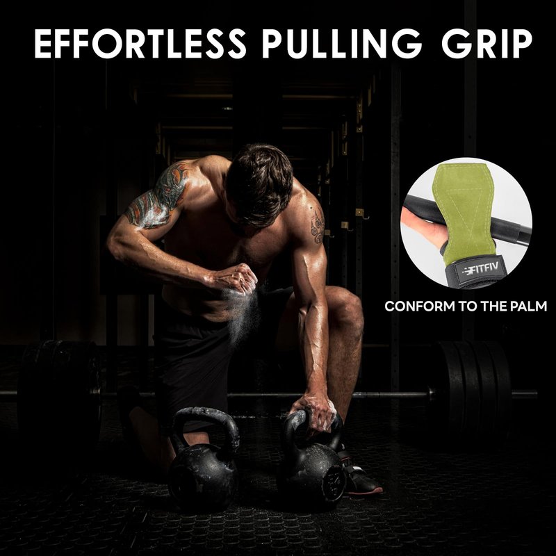 FITFIV Weight Lifting Wrist Strap, Double Leather Weightlifting Wrist Straps for Gym Strength Training, Neoprene Padded Wrist Wraps - for Men & Women (Pair)
