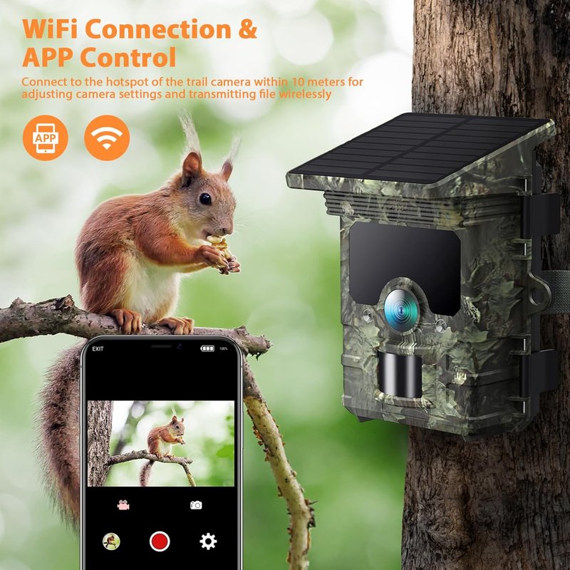 Solar Trail Camera - 4K 85MP WiFi Bluetooth Game Camera with Night Vision | Rechargeable 2500mAh Battery, IP66 Waterproof for Wildlife