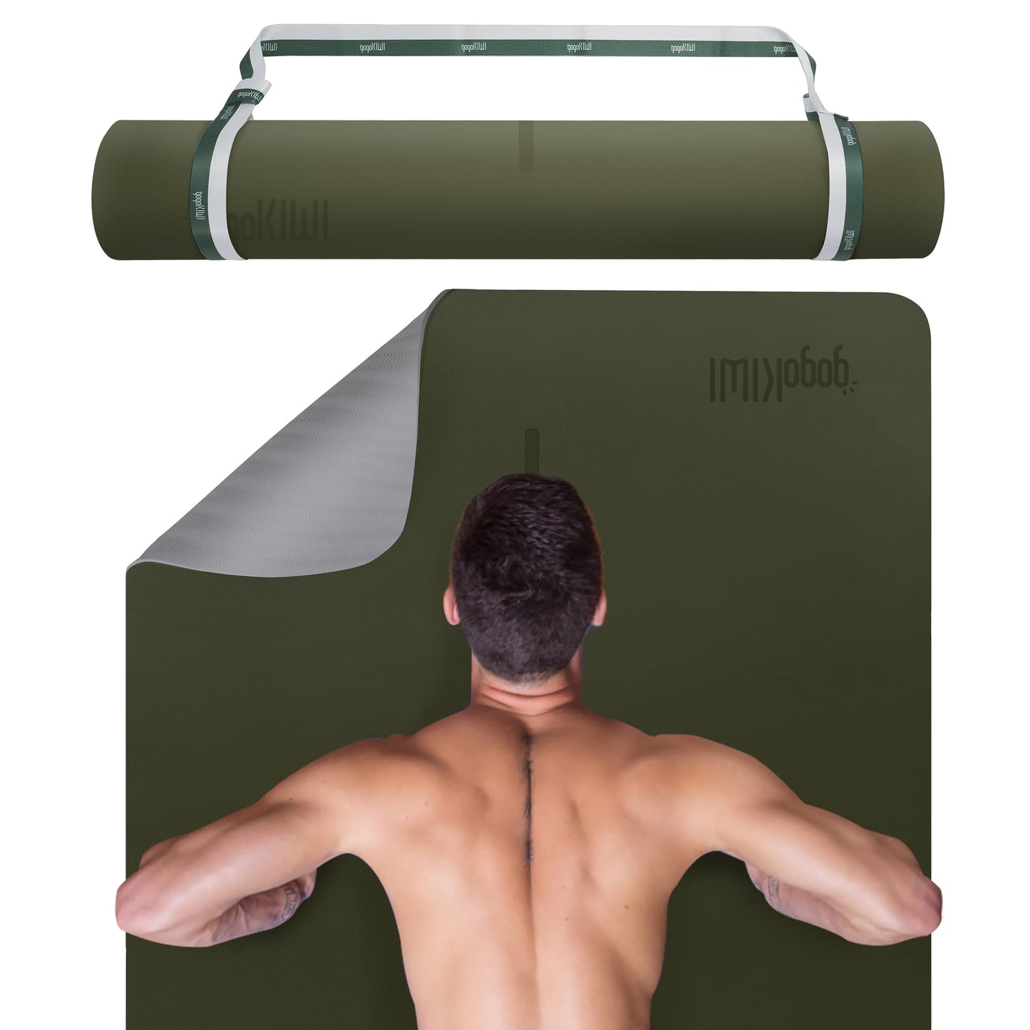 Gogokiwi Extra Wide Yoga Mat for Men Women (72"L x 36"W) Non Slip Fitness & Exercise Mat with Alignment Marks for Yoga, Pilates, Floor Workouts (Olive Green, Standard (1/4 inch Thick))