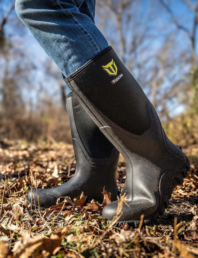 TIDEWE Rubber Boots for Men Multi-Season, Waterproof Rain Boots with Steel Shank, 6mm Neoprene Sturdy Rubber Outdoor Hunting Boots Size 9 (Black)