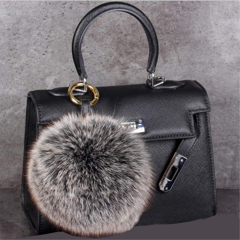 Genuine Fox Fur Pom Pom Keychain Bag Charm Car Purse Charm Fluffy Fur Ball for Car Key Ring Handbag Tote Bag Pendant (Snow Black)