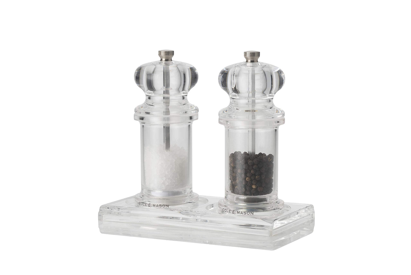 Cole & Mason H306119 Ramsgate Clear Salt and Pepper Mill Tray, Salt and Pepper Tray/Oil and Vinegar Bottles Tray, Acrylic, (H) 13 mm x (W) 95 mm x (D) 157 mm, Mills Not included