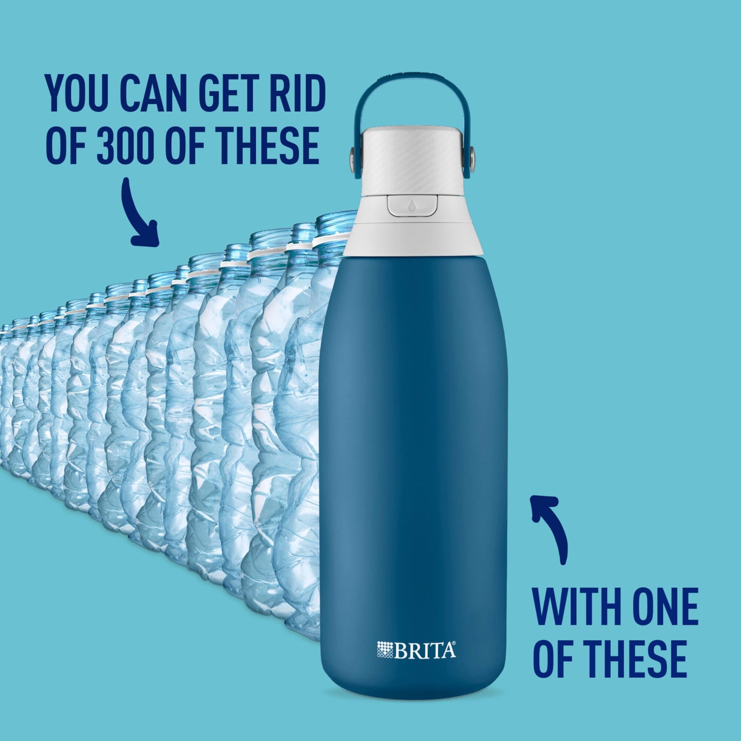 Brita Stainless Steel Premium Filtering Water Bottle, BPA-Free, Reusable, Insulated, Replaces 300 Plastic Water Bottles, Filter Lasts 2 Months or 40 Gallons, Includes 1 Filter, Marina - 32 oz