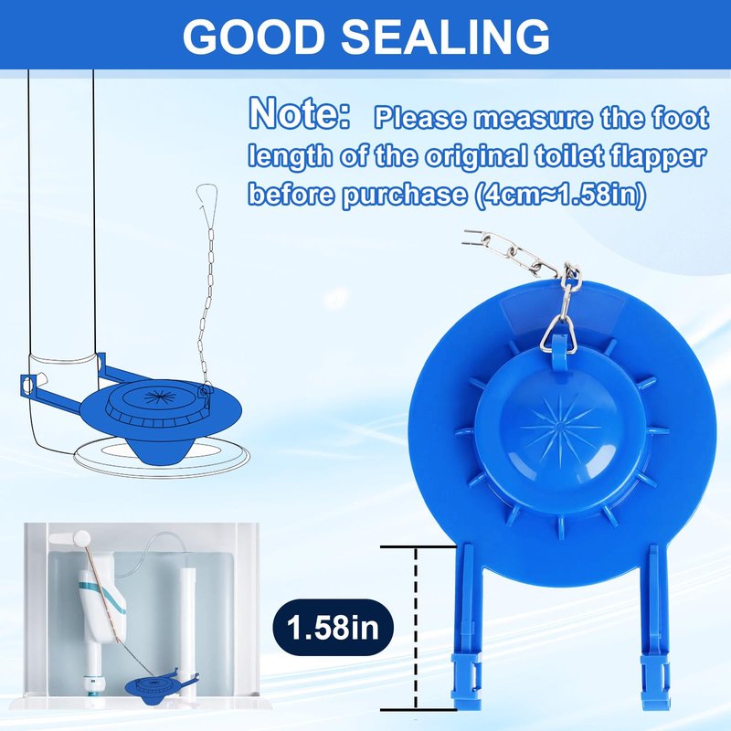 2-Inch Toilet Flapper Replacement Kit Compatible with Most Kohler, American Standard, TOTO & Standard 2″ Flush Valves, High Performance Rubber with Stainless Steel Chain, Easy Install (2 Pack, Blue)