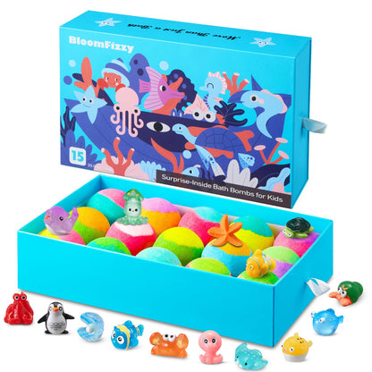 Sea Surprise Bath Bombs for Kids – 15 Pack Fizzy Gift Set with Hidden Ocean Toys, Gentle & Scented, Kid-Safe & Fun Bath Time, Great Summer Treats & Birthday Gifts for Boys and Girls