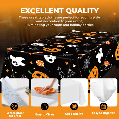 JHDZDHY 6 Pack Halloween Pumpkin Ghost Tablecloth, 54" x 108" Rectangular Plastic Spider Web Table Cloth Large Size Halloween Table Covers for Home Decor Party Decorations (Halloween Pumpkin Ghost)