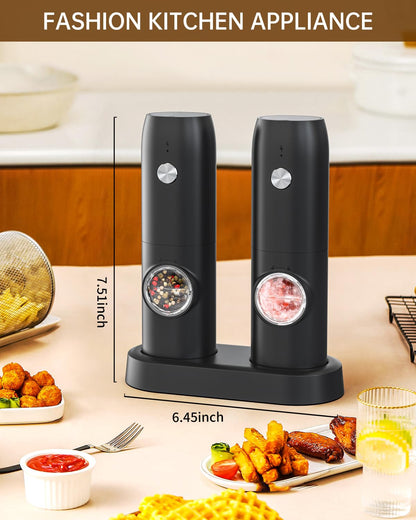 CIRCLE JOY Electric Pepper Grinder Mills, USB Rechargeable Salt and Pepper Set with Charging Base, Ceramic Grind and Adjustable Coarseness, Automatic Grinder for Home, Kitchen