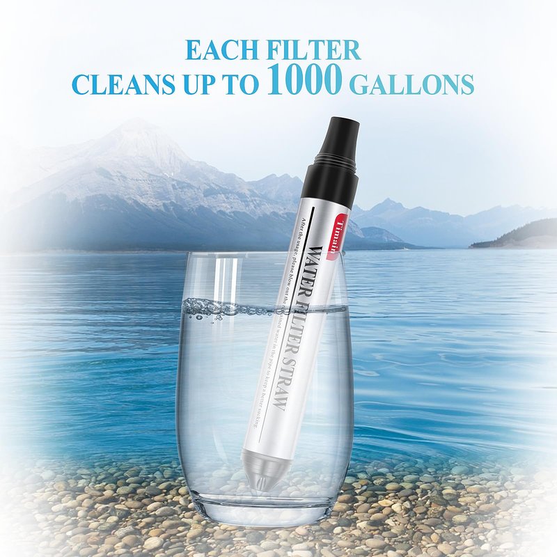Timain 4 Pack Mini Water Filter Straws,Water Purifier Survival for Emergency Preparedness,Break Glass,Travel,Camping, Hiking,Fishing,Hunting (4)