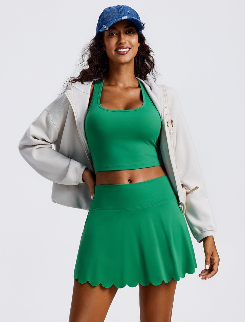 PINSPARK Skorts for Woman High Waisted Tennis Skirt Built in Shorts with 2 Pockets Quick Dry Golf Skort Stretchy Athletic Skirts for Pickleball Workout, Green XS