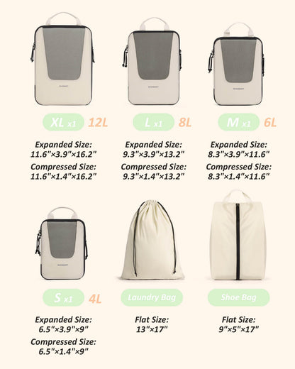 BAGSMART Compression Packing Cubes for Travel, 6 Set Packing Cubes for Suitcases, Lightweight Luggage Organizer Set Cubes for Business Essentials, Beige