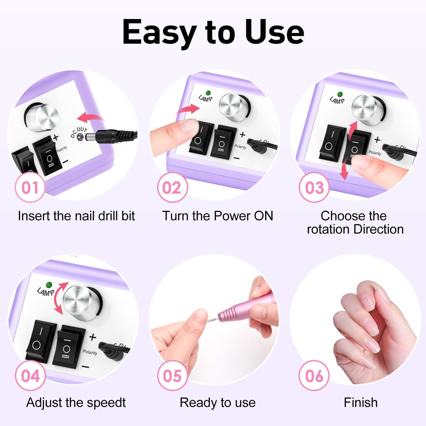 20000RPM Electric Nail Drill Professional Nail File Drill Acrylic Nails Kit for Manicure Gel Nail Polish Remover with 1 Pack of Sanding Bands(Pink)