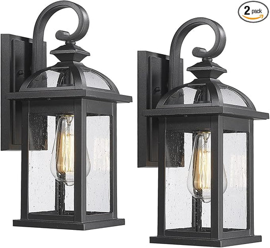 Darkaway Outdoor Lights Fixtures Wall Mount, Outdoor Wall Sconce with Seeded Glass Waterproof Outside Exterior Lights Fixture for House, Front Porch, Patio (2 Pack)
