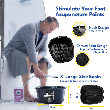 American Wellness Authority AWA Extra Large foot bath basin - Sturdy plastic soak tub For Soaking feet and Pedicure At Home Spa Kit Women Men (Grey Basin), 1.0 Count