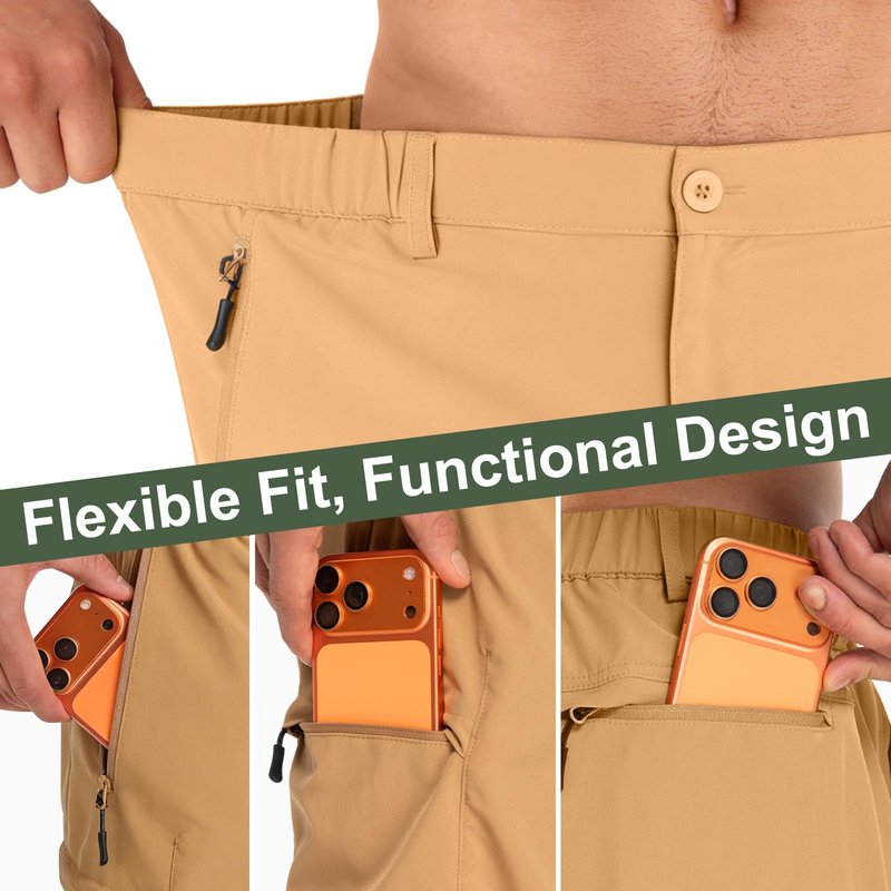 Balanoon Men's Hiking Cargo Shorts 9" Lightweight Outdoor Shorts for Men Trip Golf Camping Tactical Casual with 6 Zipper Pockets Khaki