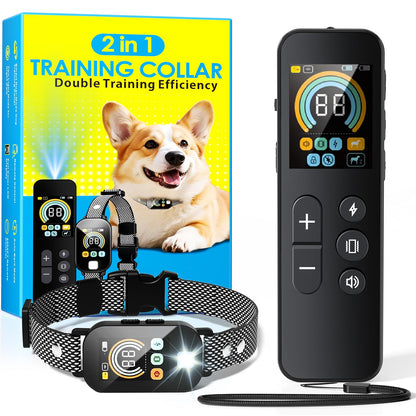 2 in 1 Dog Shock Collar & Dog Bark Collar, 4200 FT Dog Training Collar with Remote,3 Training Modes & Light for Night Walks,IP67 Waterproof Smart Anti Barking E-Collar with Adjustable Sensitivity
