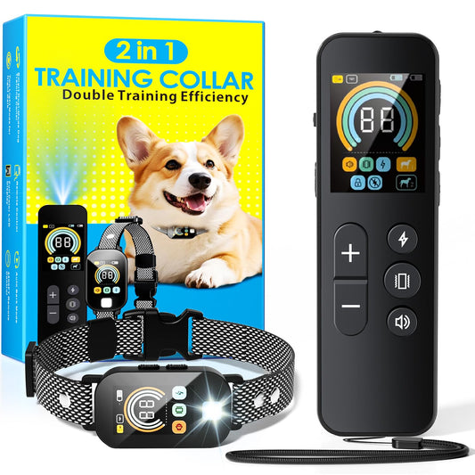 2 in 1 Dog Shock Collar & Dog Bark Collar, 4200 FT Dog Training Collar with Remote,3 Training Modes & Light for Night Walks,IP67 Waterproof Smart Anti Barking E-Collar with Adjustable Sensitivity