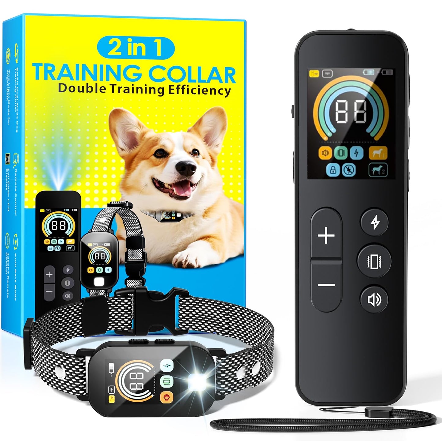 2 in 1 Dog Shock Collar & Dog Bark Collar, 4200 FT Dog Training Collar with Remote,3 Training Modes & Light for Night Walks,IP67 Waterproof Smart Anti Barking E-Collar with Adjustable Sensitivity