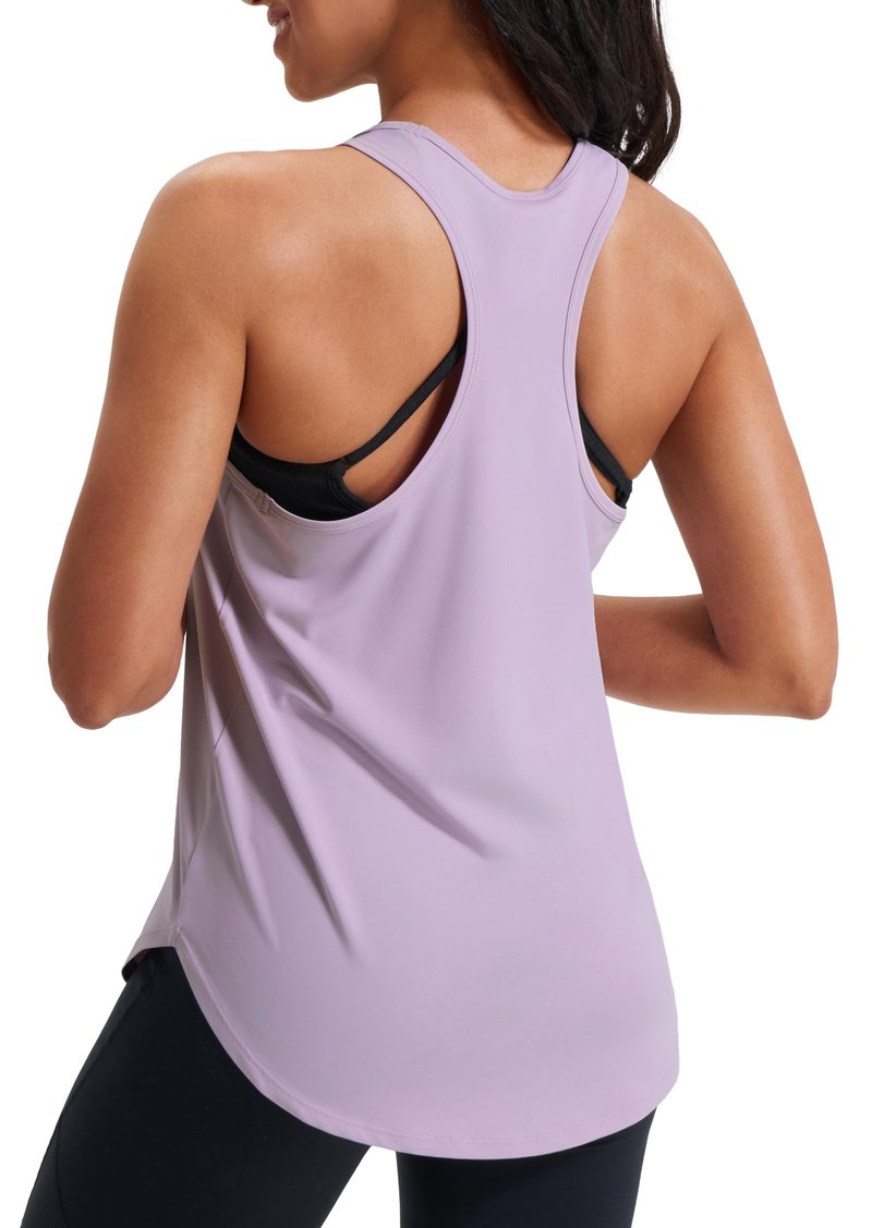 JOYSPELS Workout Tank Tops for Women, Ice Silk Quick Dry Athletic Running Shirts, Loose Fit Racerback Gym Tops Mauve
