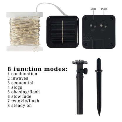 Dazzle Bright 2 Pack Solar String Lights Outdoor, Total 80FT 240LED Solar Powered Waterproof Fairy Lights 8 Modes, Silver Wire Lights (Warm White)