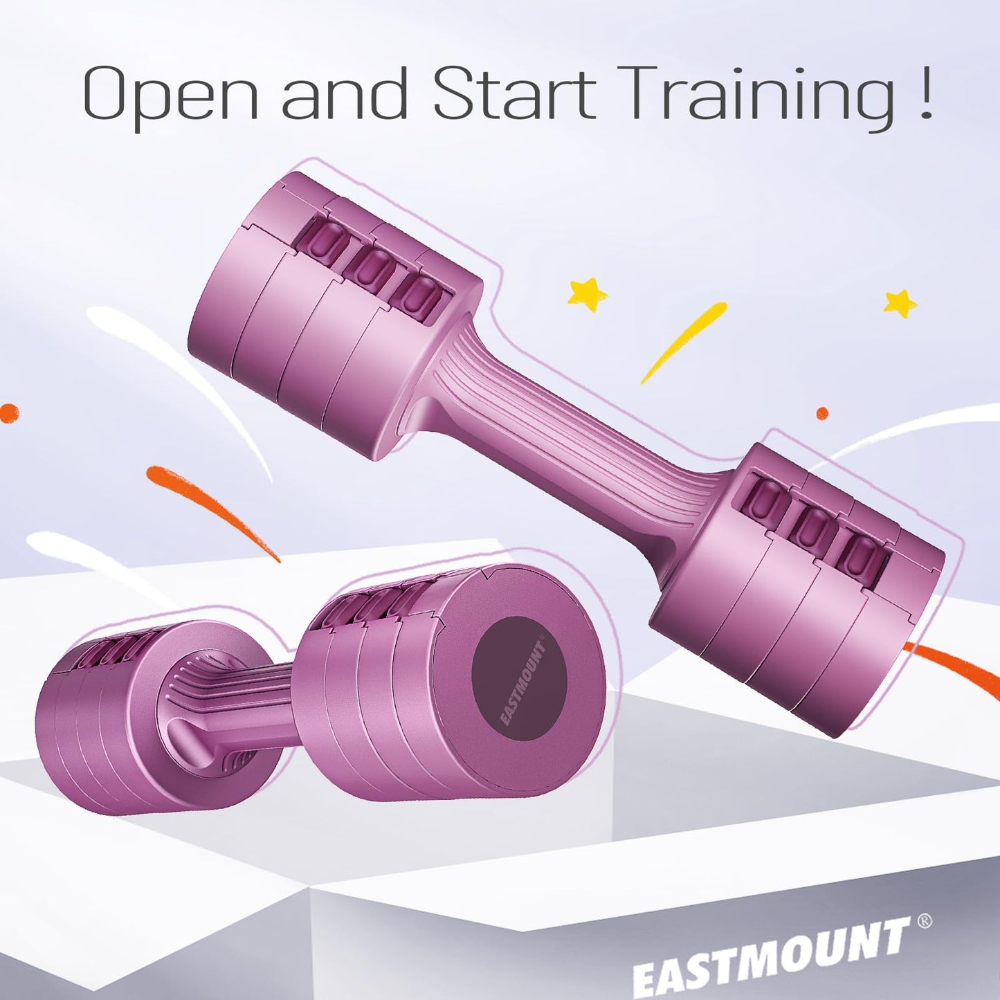 EAST MOUNT Adjustable Dumbbells 5 lb Dumbbells Set of 2 / Pair 10 lb Total Free Weights 6 in 1 Women Hand Weights for Home,Office,Gym Exercise Training 2lb 3lb 4lb 5lb Fast Adjust