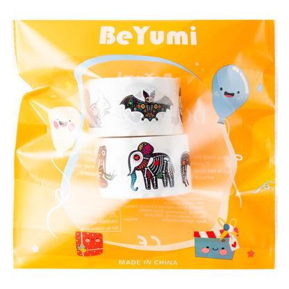 BeYumi Skeleton Animal Roll Stickers - 1000Pcs Day of The Dead Skeleton Animal Stickers in 2 Rolls Dia de Los Muertos Decals for Kids Halloween Mexican Festival Party Supplies Goodie Bags Box Decor