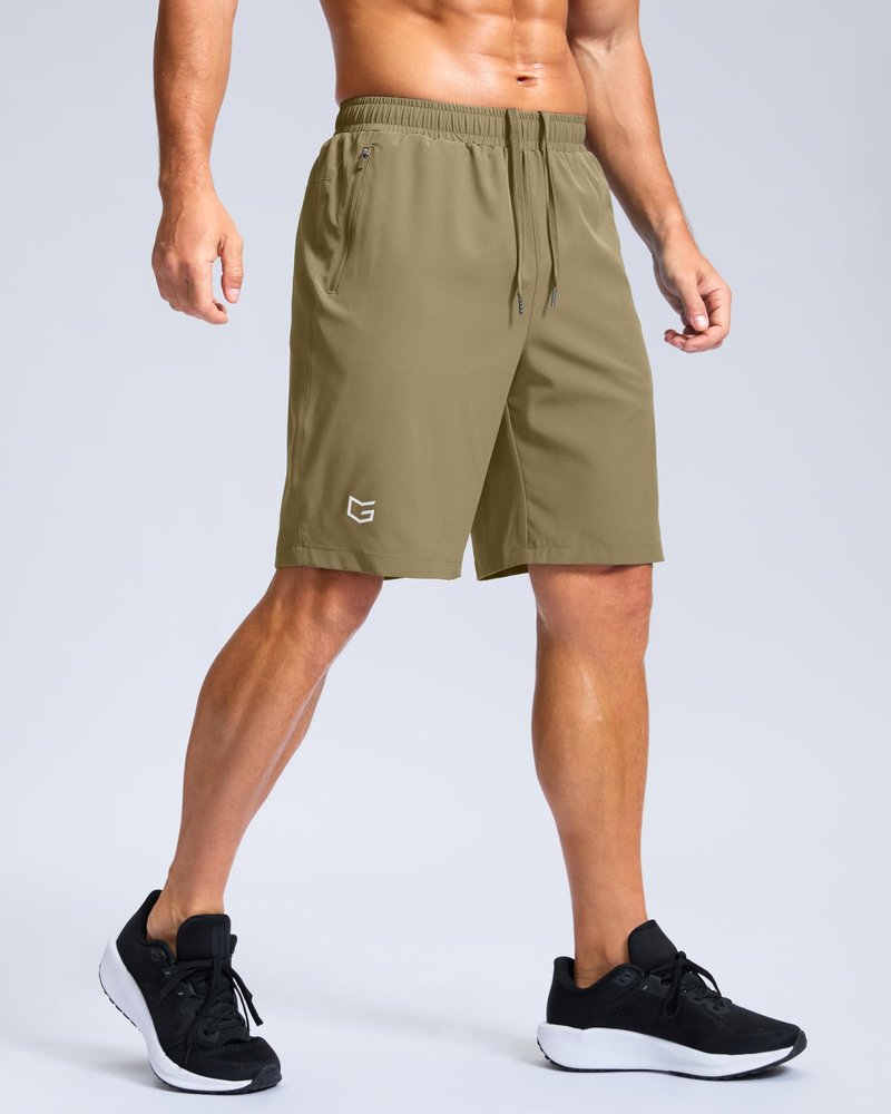 Men's Athletic Running Shorts with Zipper Pockets Quick Dry 7"/ 5"/ 9" Workout Gym Shorts for Basketball Hiking(Dusty Khaki,9XS)