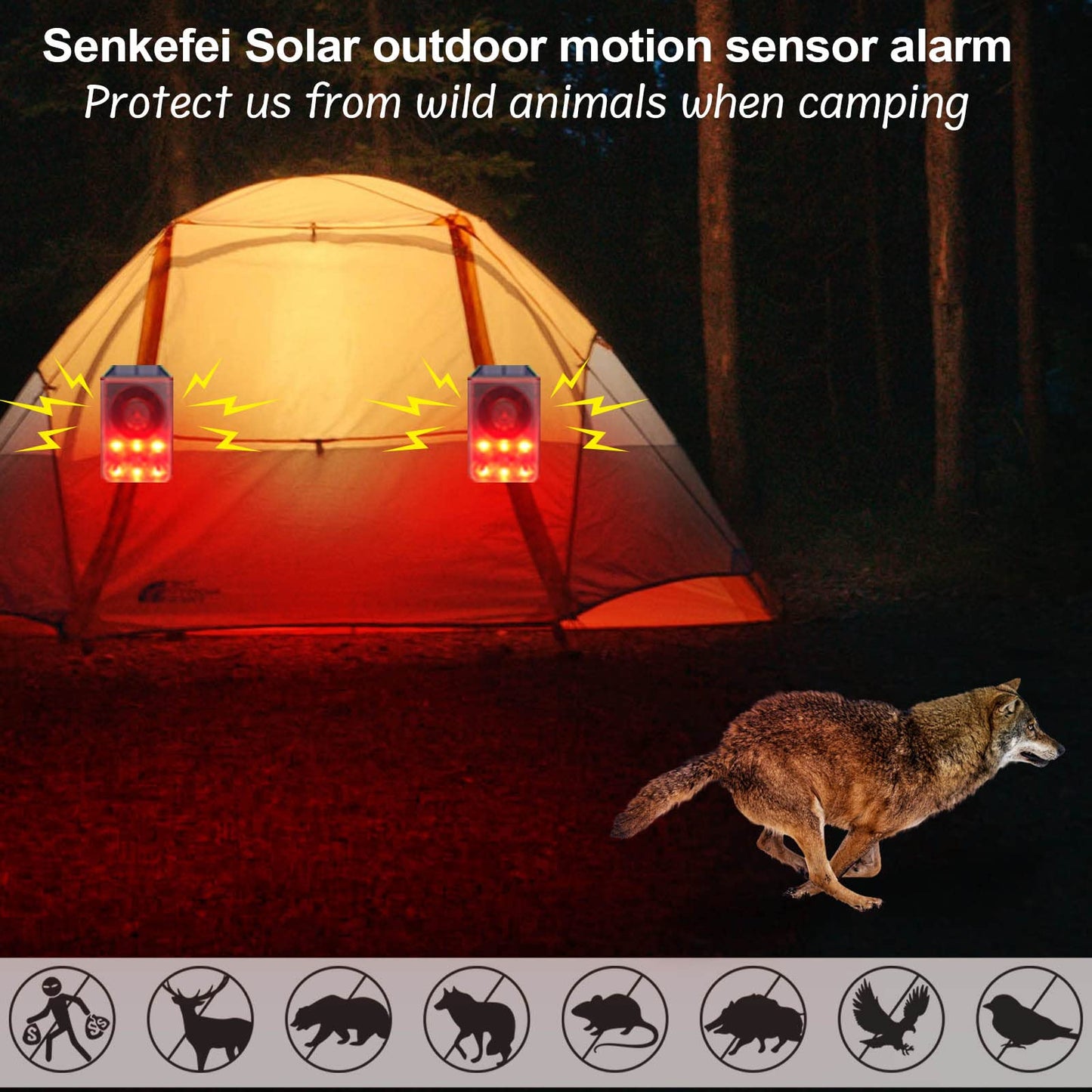 SENKEFEI SS Solar Outdoor Motion Sensor Alarm - Dog Barking & Gunshot Sound 130db Motion Detector Alarm Light,with Remote Controller for Home, Villa,Yard,Chicken coop,Farm,Barn, ZFD-11N-01, Green&red