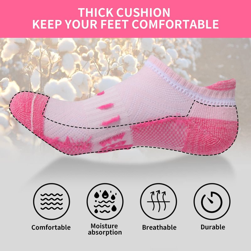 YOJOOM Ankle Socks for Women 6 Pairs Athletic Cushioned Running Low Cut Socks Womens (US, Numeric, 5, 8, Regular, Regular, multicolour)