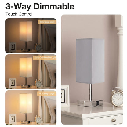 Aooshine Bedside Lamps, Touch Control Table Lamp with USB A+C Charging Ports, Lamps 3 Way Dimmable, for Bedroom Living Room Grey Fabric Shade (LED Bulb Included)