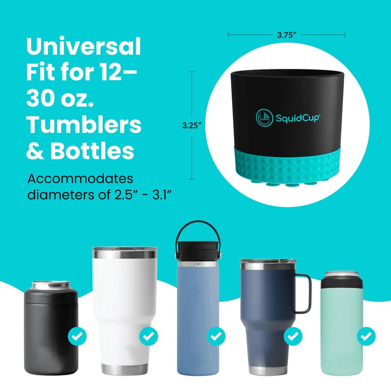 SquidCup Non-Tipping, Anti-Spill Cup Holder for Boats, Kayaks, SUPs, RVs, Fishing & Camping | Universal 12–30 oz Fit | BPA-Free, Optional SquidDisk Mount Included for Textured Surfaces (Black/Teal)