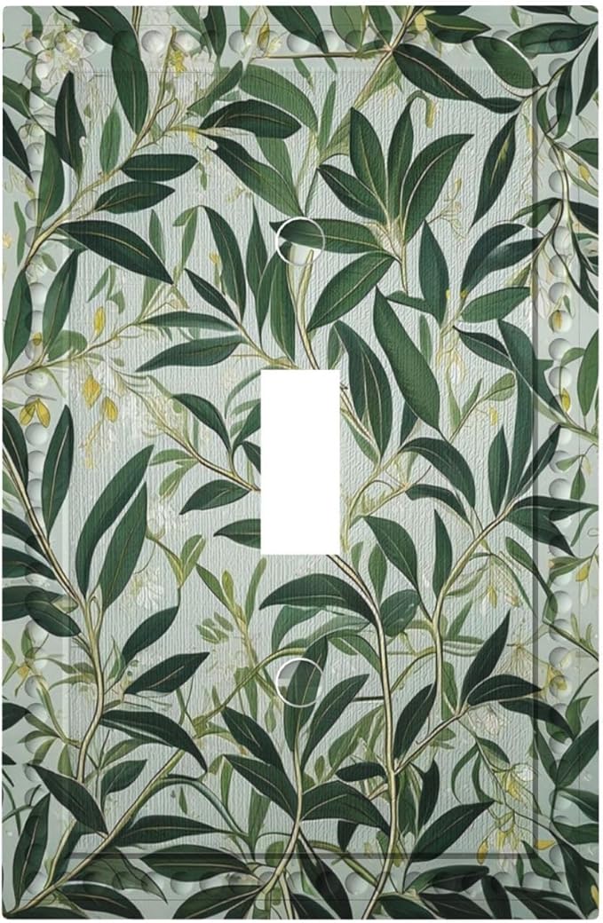 Sage Eucalyptus Leaves Foliage Light Switch Covers 1 Gang Single Toggle Wall Plate Decorative Switchcover Electrical Switchplate for Country Living Decor
