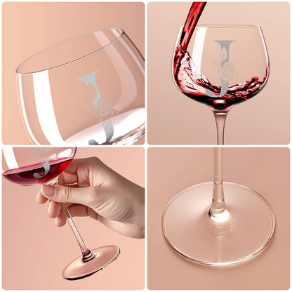 Valentines Day Gifts for Her, Initial A-Z Wine Glass Customized Gift For Women, Personalized Galentines Mothers Day Christmas Birthday Gifts for Women Her Mom Best Friend Sister Wife Sister (J)