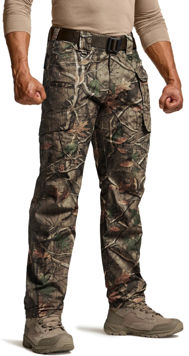 CQR Men's Tactical Pants, Water Resistant Ripstop Cargo Pants, Lightweight EDC Work Hiking Pants, Outdoor Apparel, Duratex Mag Pocket Print Hunting Camo, 30W x 30L