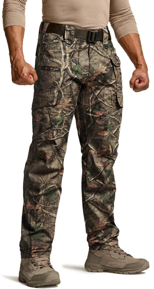CQR Men's Tactical Pants, Water Resistant Ripstop Cargo Pants, Lightweight EDC Work Hiking Pants, Outdoor Apparel, Duratex Mag Pocket Print Hunting Camo, 30W x 30L