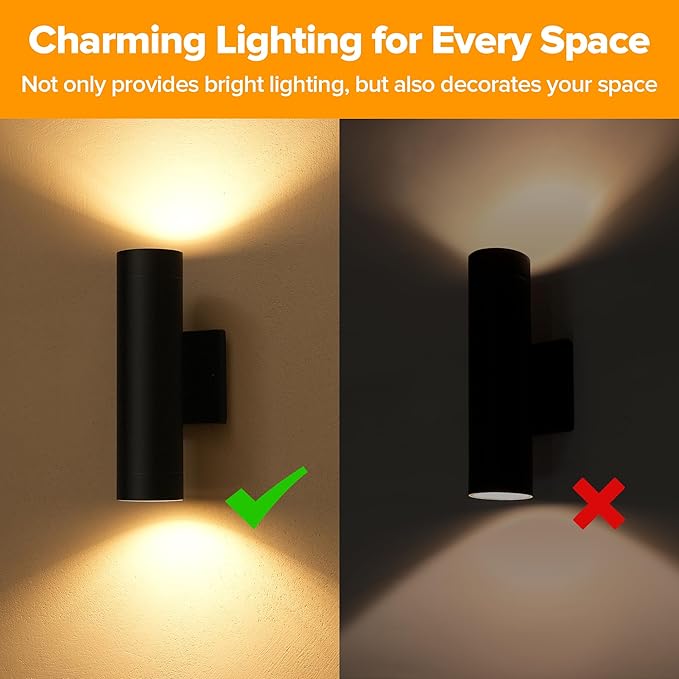 LUTEC Outdoor Wall Light Fixtures, Integrated LED Cylinder Up-Down Sconce, 16W 3000K Waterproof Aluminum Exterior Lighting, Modern Matte Black Wall Sconce Outdoor Lighting for Porch, Entryway, 2 Pack