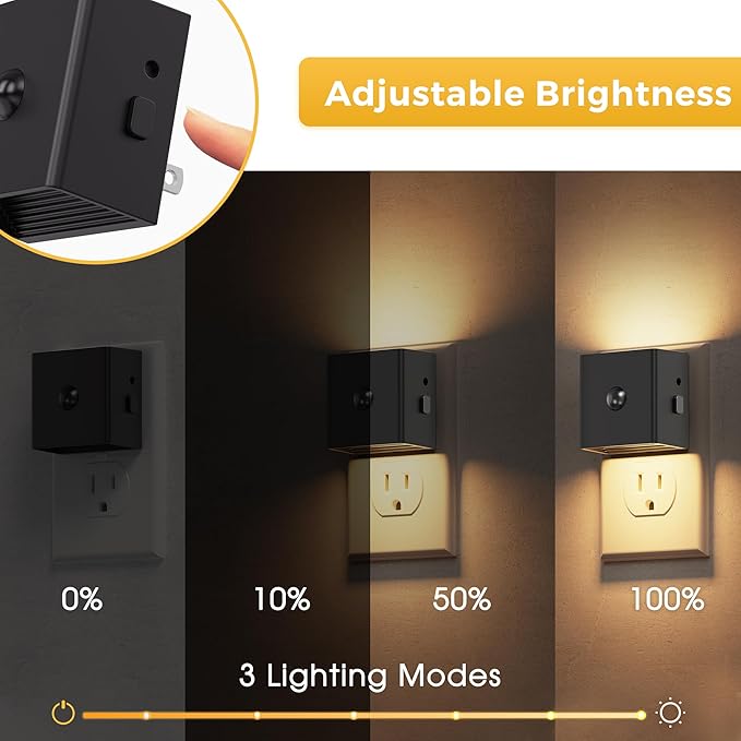 L LOHAS LED Motion Sensor Night Light, [2-Pack] Motion Activated Night Light, Motion Sensor and Dusk to Dawn Sensor, Brightness Adjustable, 3000K Soft White Nightlight for Bathroom Hallway Kitchen