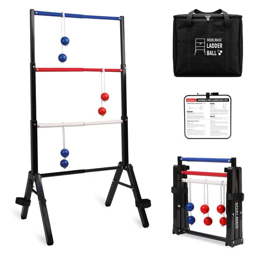 Ladder Toss Game Set - Heavy Duty Metal Foldable Ladder Ball with Scoreboard, All-in-One No Assembly Outdoor Yard Game for Tailgating, Backyard Parties - Carrying Case Included